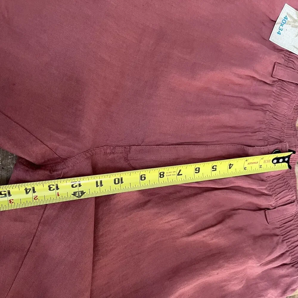 Caribbean Cargo Pants Men's 40x34 Mauve 100% Linen Adjustable Side Pockets NWT